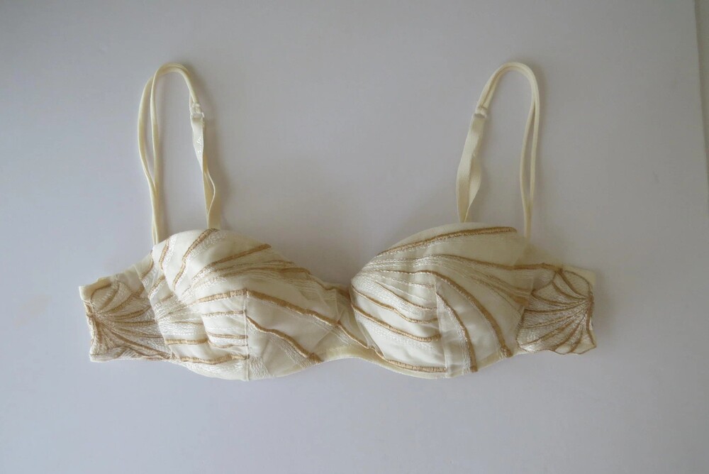 Vintage La Perla Embroidered Bra, Italian Sunburst Applique Tulle Lingerie, Size